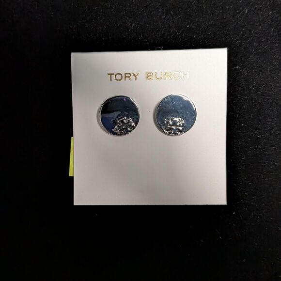 Tory Burch silver disk Icon stud earrings - Picture 2 of 4